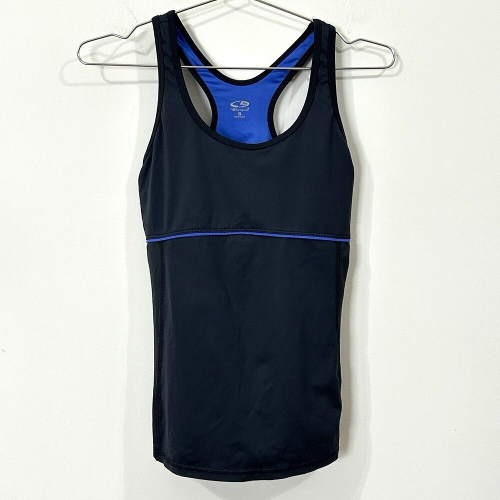 C9 CHAMPION Women’s Tank Top Small Navy Scoop Neck Racerback Mesh Built-In Bra